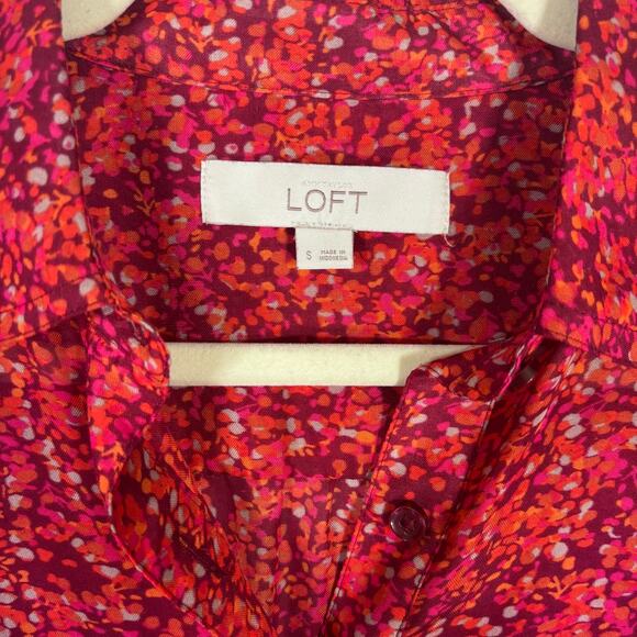 LOFT Top Small Floral Utility Sheer Popover Blouse Maximalist Loud Career Church - Picture 7 of 13